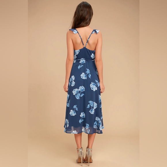 Lulus One Desire Navy Blue Floral Print Wrap Tank Maxi Dress - Picture 2 of 10